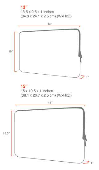 size chart Macbook Pro Skyline Sleeve (13 in.)